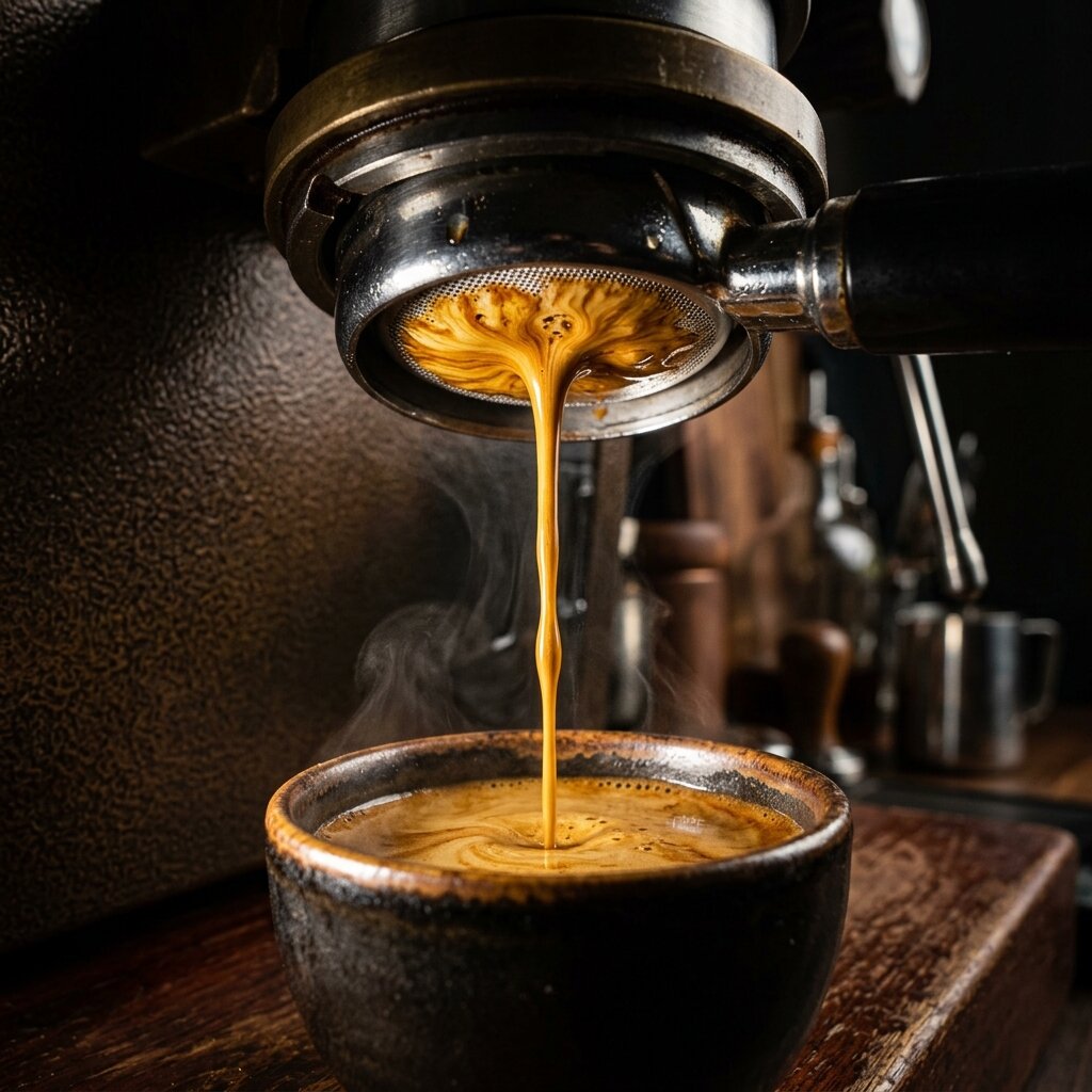 High extraction espresso with tiger-stripe crema illustrating neuroprotection by trigonelline and caffeic acid preserved in artisanal roasting - BeanBrazil Curation